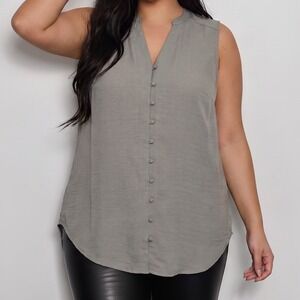 Torrid Harper Sleeveless Blouse Olive Green Button Front Size 0 XL Woven Top